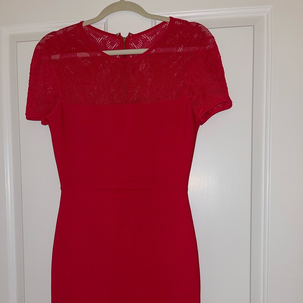 Red knit dress. BCBGMaxazria -good holiday dress- gorgeous red color